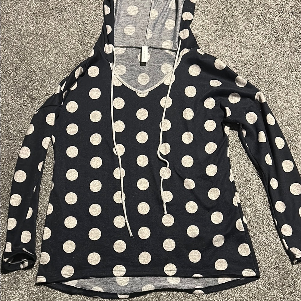 Women Polka Dot Light Weight V-Neck Hoodie